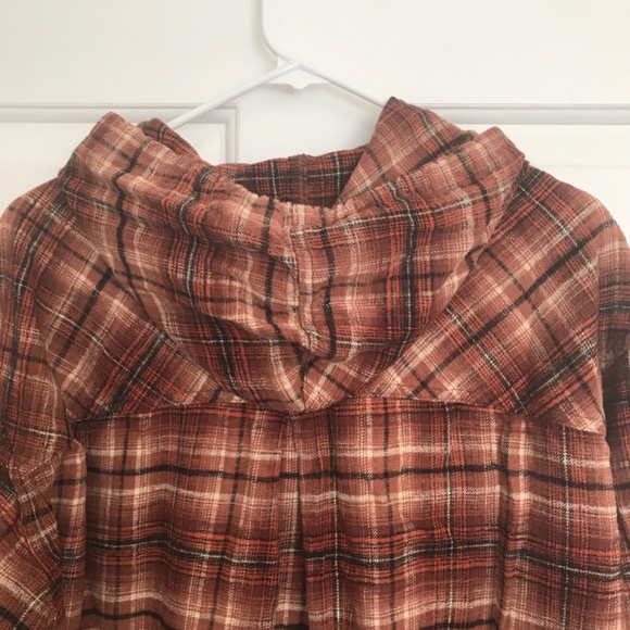 Maurices Cabin Plaid Hooded Boyfriend Flannel Tunic Shirt Plus Size 1X Brown - Picture 5 of 7
